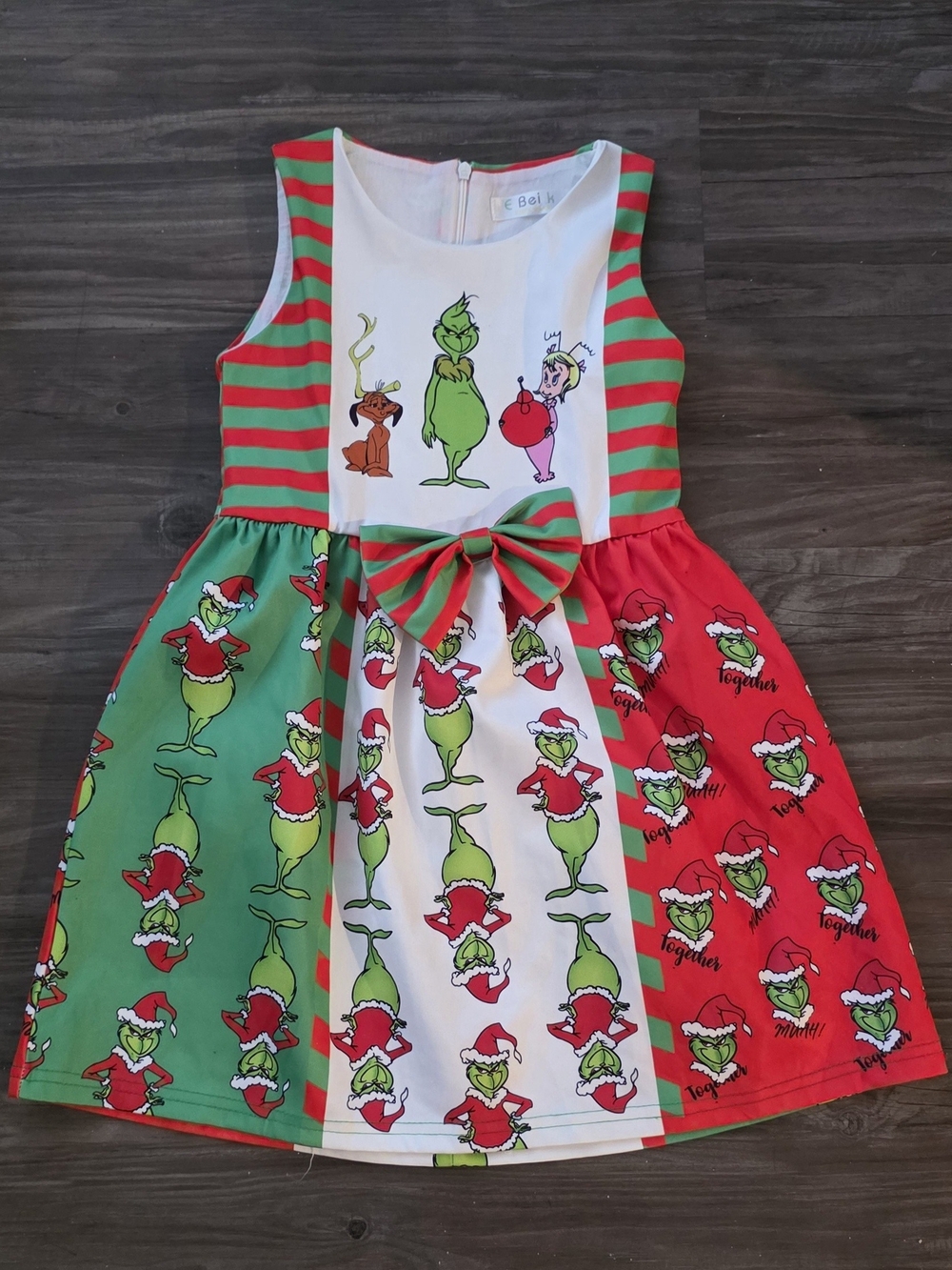 Kids' Green & Red Grinch Holiday Dress Sz 6/7